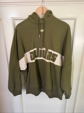 adidas Olive Green Hoodie with Cream Logo Panel